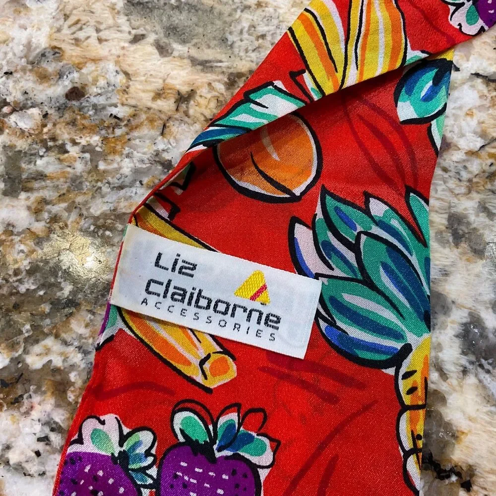 Vintage Liz Claiborne Vibrant Novelty Print Silk Rectangular Neck Scarf 3”X 43”